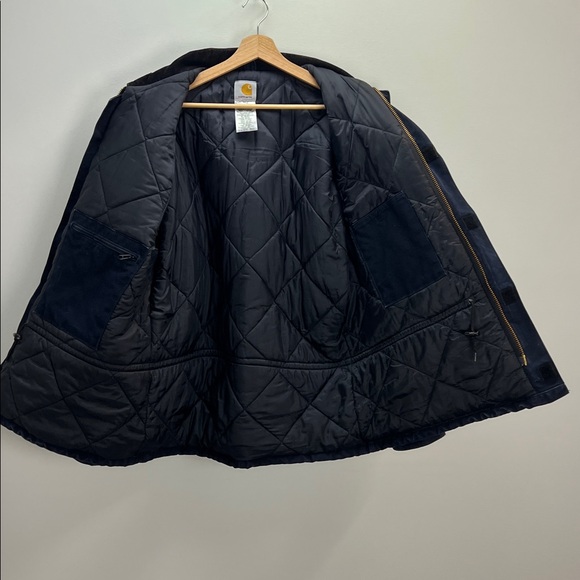 Carhartt Navy Blue Chore Coat Sandstone Traditional Artic Quilt Lined Mens Large - Picture 10 of 11